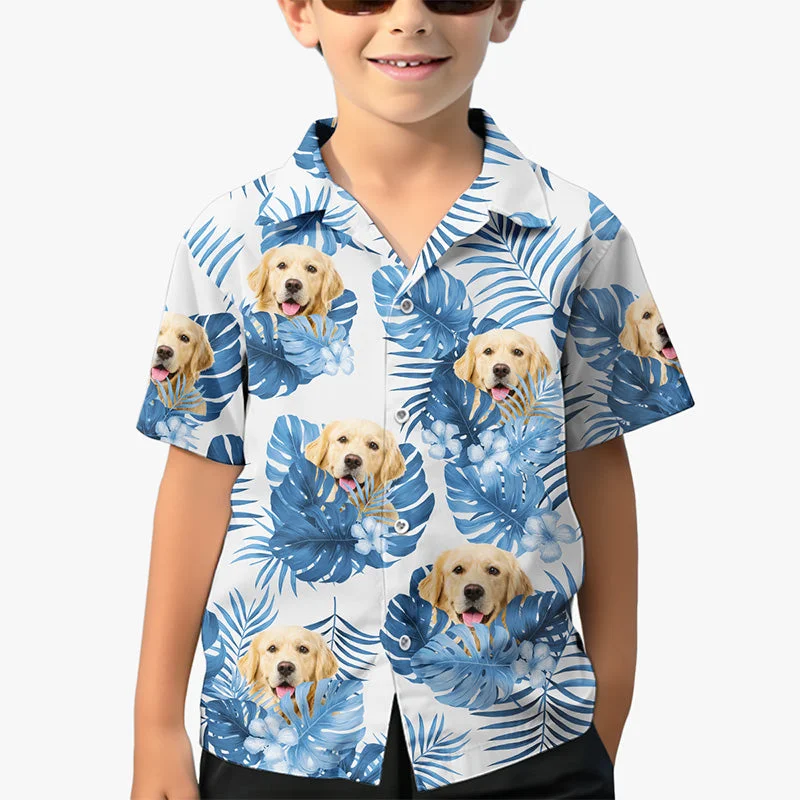 Custom Photo Kid Summer With Pet - Dog & Cat Personalized Custom Unisex Tropical Hawaiian Aloha Shirt - Summer Vacation Gift, Birthday Gift For Kids, Pet Owners, Pet Lovers