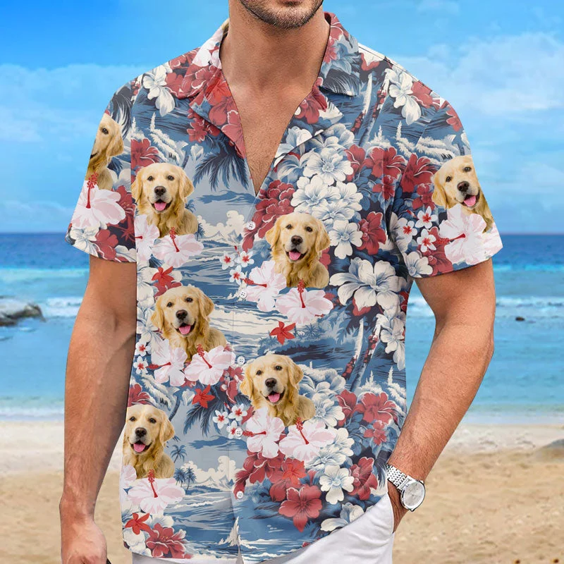 Custom Photo Less Monday More Summer - Dog & Cat Personalized Custom Unisex Tropical Hawaiian Aloha Shirt - Summer Vacation Gift, Gift For Pet Owners, Pet Lovers