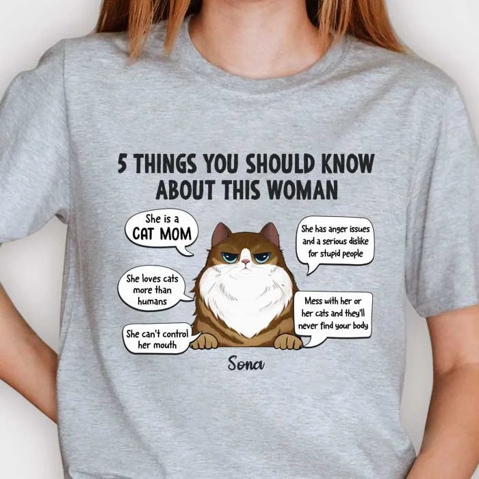 Five Things You Should Know She Is A Cat Mom - Mother's Day Gifts, Gift For Cat Mom - Personalized Unisex T-shirt, Hoodie