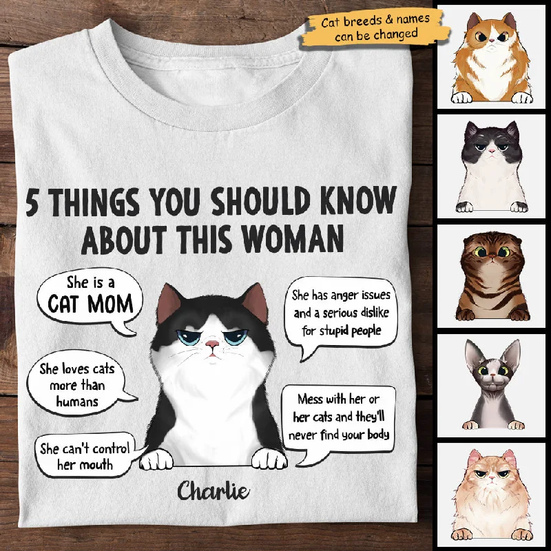 Five Things You Should Know She Is A Cat Mom - Mother's Day Gifts, Gift For Cat Mom - Personalized Unisex T-shirt, Hoodie