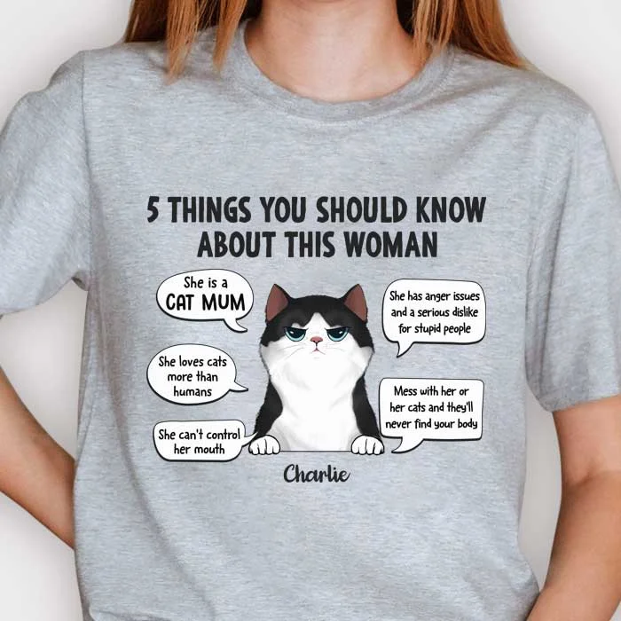 Five Things You Should Know She Is A Cat Mum - Mother's Day Gifts, Gift For Cat Mum - Personalized Unisex T-shirt, Hoodie