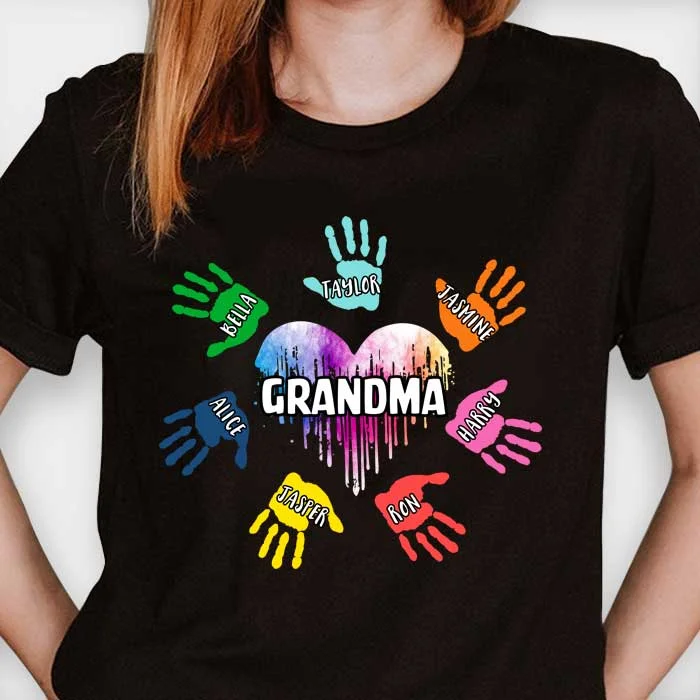 Grandma And Handprint Kids - Personalized Unisex T-Shirt