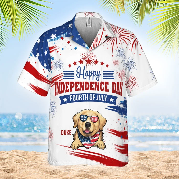 Happy Fourth Of July - Personalized Hawaiian Shirt - Gift For Dad, Gift For Pet Lovers