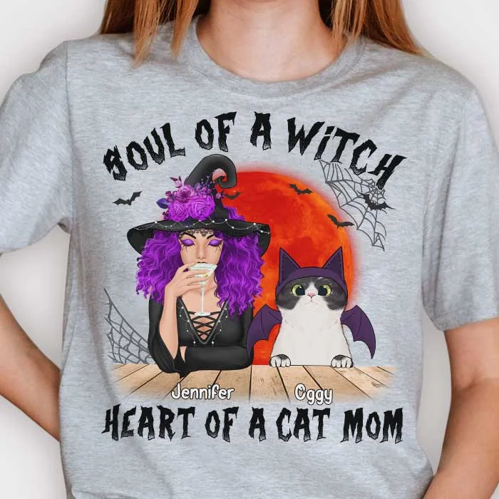 Heart Of A Cat Mom - Cats Halloween - Personalized Unisex T-Shirt