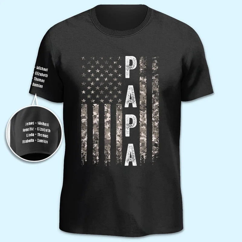 The Legend Daddy Papa - Family Personalized Custom Unisex T-Shirt With Design On Sleeve - Father's Day, Birthday Gift For Dad, Grandpa