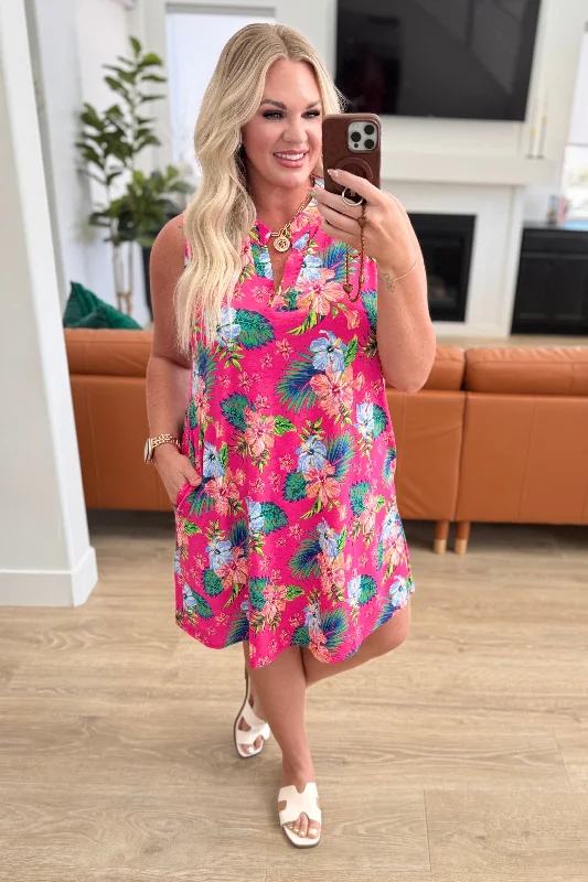 Lizzy Tank Dress in Hot Pink Tropical Floral