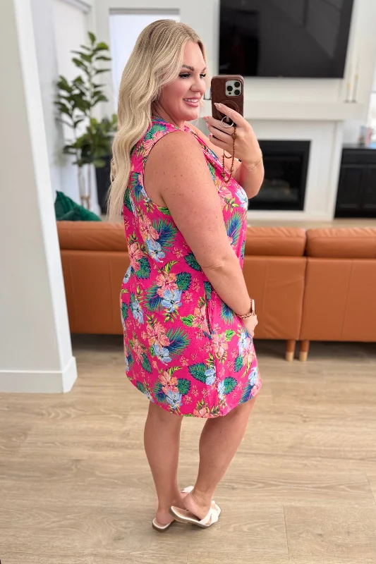 Lizzy Tank Dress in Hot Pink Tropical Floral