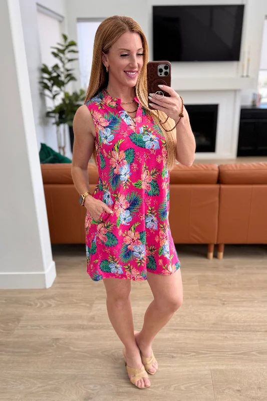 Lizzy Tank Dress in Hot Pink Tropical Floral