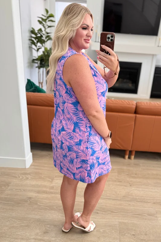 Lizzy Tank Dress in Royal and Pink Palm