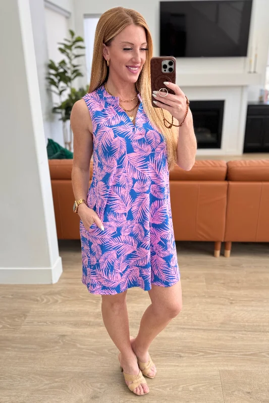 Lizzy Tank Dress in Royal and Pink Palm