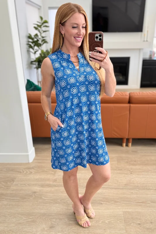 Lizzy Tank Dress in Royal Floral Tile