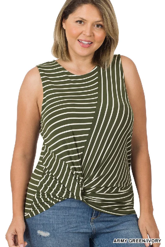 Plus Size Striped Knot Front Sleeveless Top (Multiple Colors)