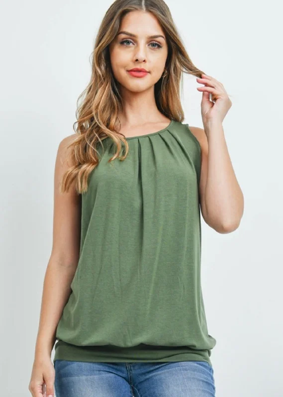 Round Neck Pleated Top with Waistband