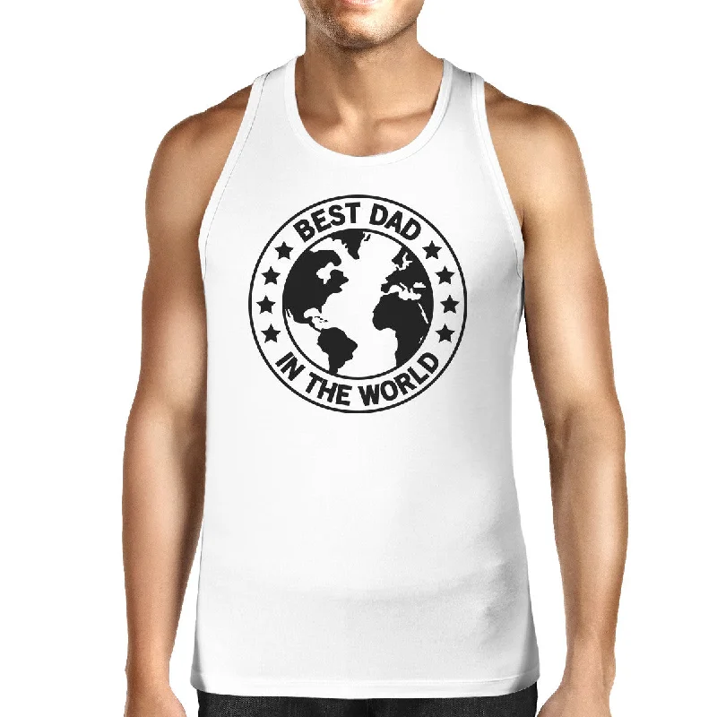 World Best Dad Mens White Cotton Tank Top Fathers Day Gift For Him