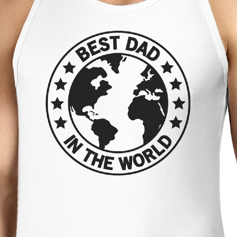 World Best Dad Mens White Cotton Tank Top Fathers Day Gift For Him