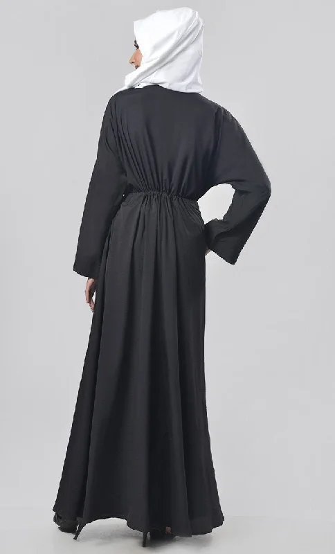 Black Beads And Dori Work Intricate Detailing Abaya