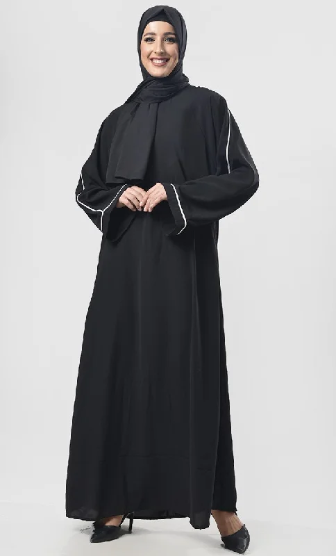 Black Contrast Color Piping Detailing Abaya