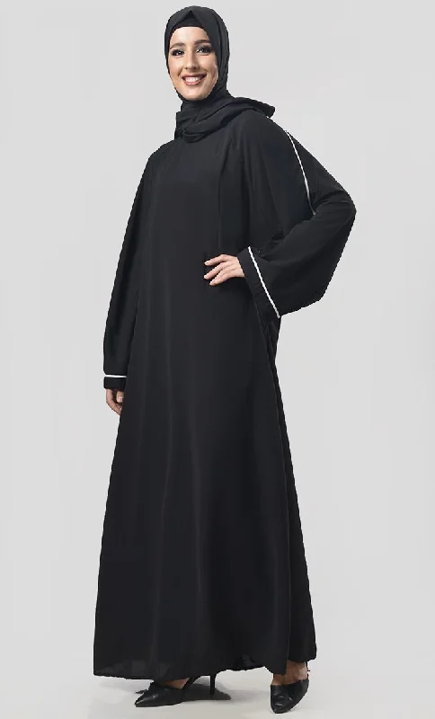 Black Contrast Color Piping Detailing Abaya