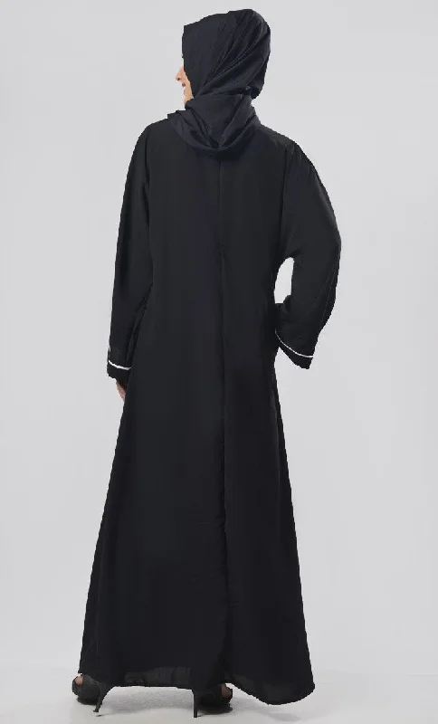 Black Contrast Color Piping Detailing Abaya