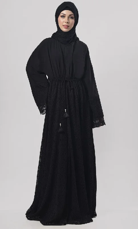 Black Dori On Waist With Tassel Detailing Abaya