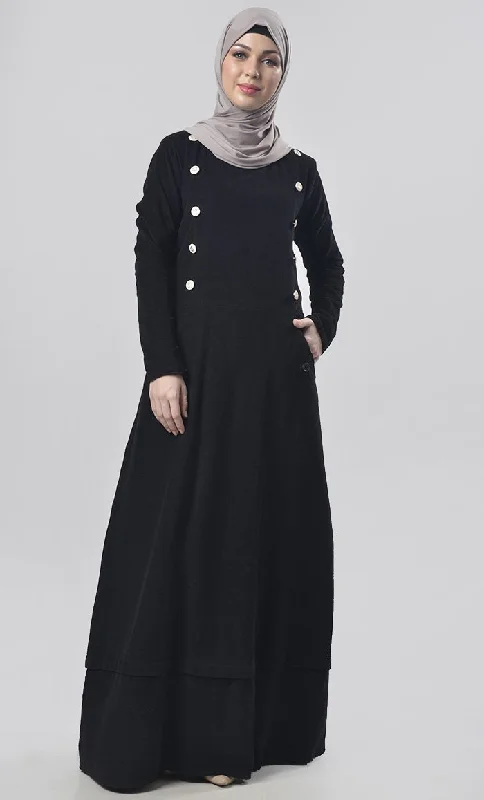 Black Embeded Buttons Abaya