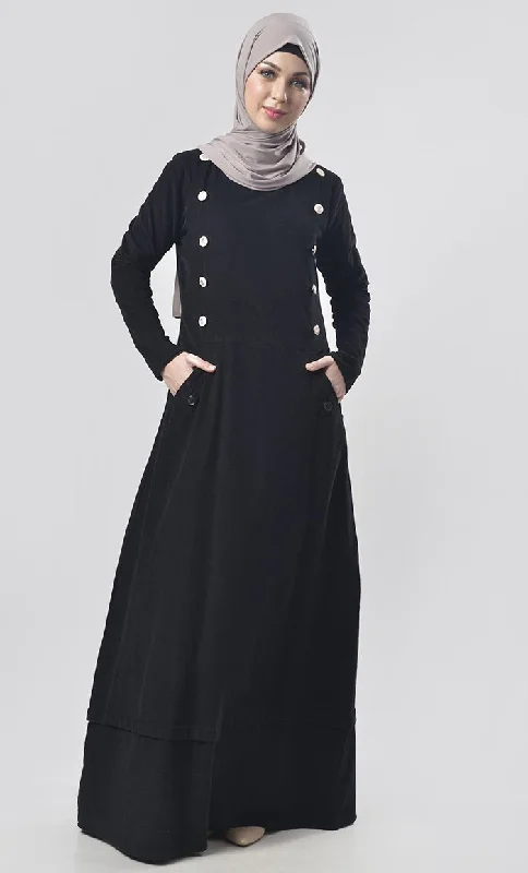 Black Embeded Buttons Abaya