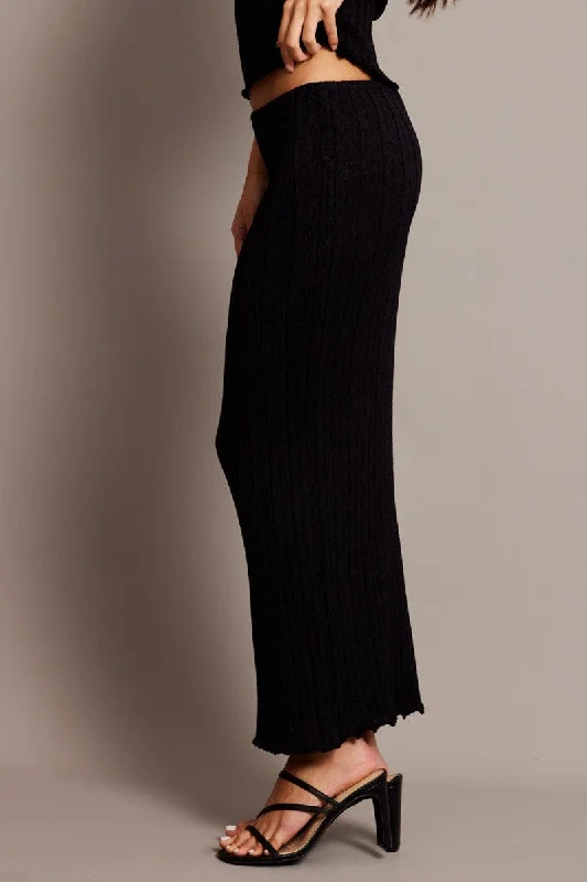 Black Knit Skirt Midi High Rise Relaxed Fit