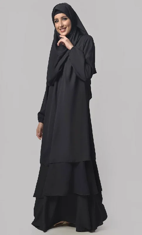 Black Crepe Multi Layered Abaya