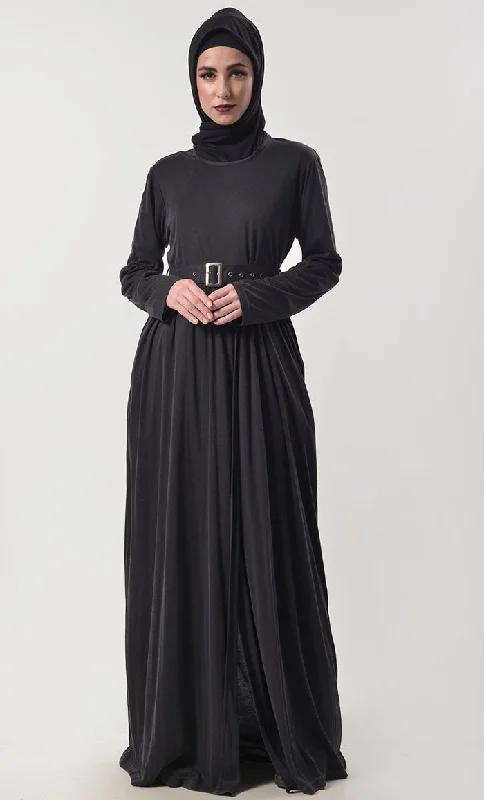 Black Stylist Jersey Abaya With Pockets