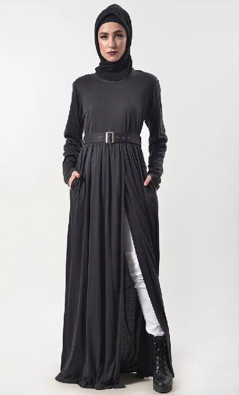 Black Stylist Jersey Abaya With Pockets