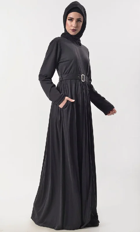 Black Stylist Jersey Abaya With Pockets