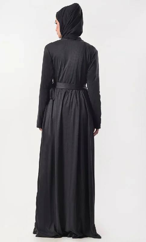 Black Stylist Jersey Abaya With Pockets