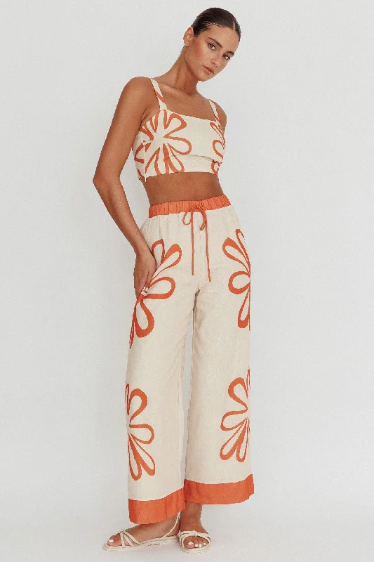 Briar Floral Wide Leg Pants Rust Beige