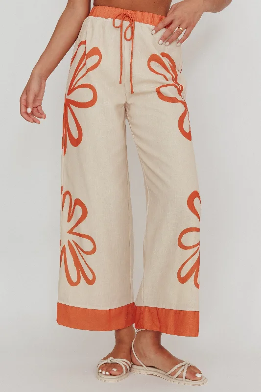 Briar Floral Wide Leg Pants Rust Beige