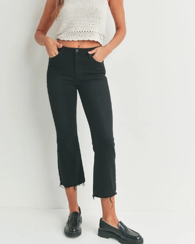 Lala HR Cropped Flare Denim- Black