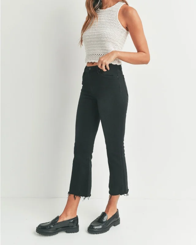 Lala HR Cropped Flare Denim- Black