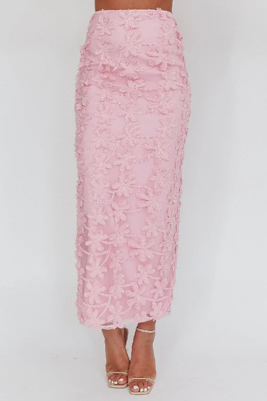 Casi Palm Tree Embroidered Maxi Skirt Baby Pink