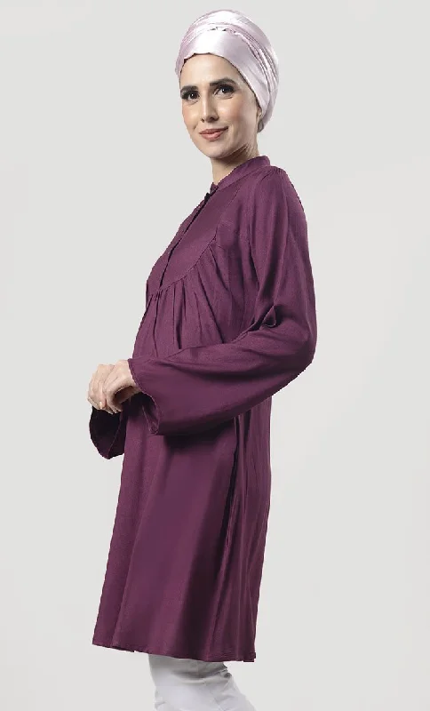 Comfy Everyday wear Wine Front Open Button Long Tunic