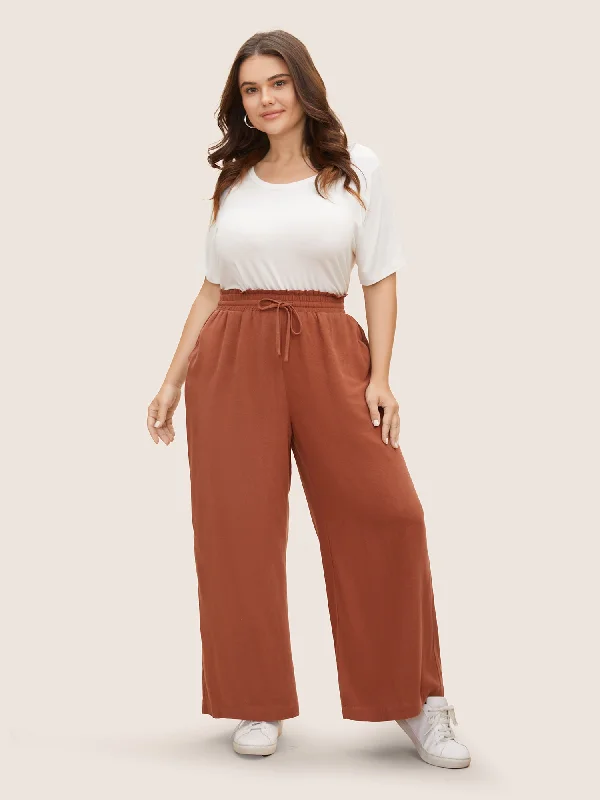 Cotton Linen Paperbag Waist Wide Leg Pants