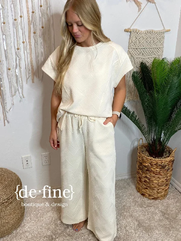 Cream Textured 2pc Pant Set