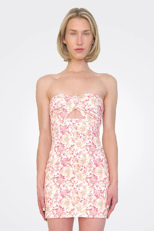 Cutout Strapless Mini Dress - Pink Floral