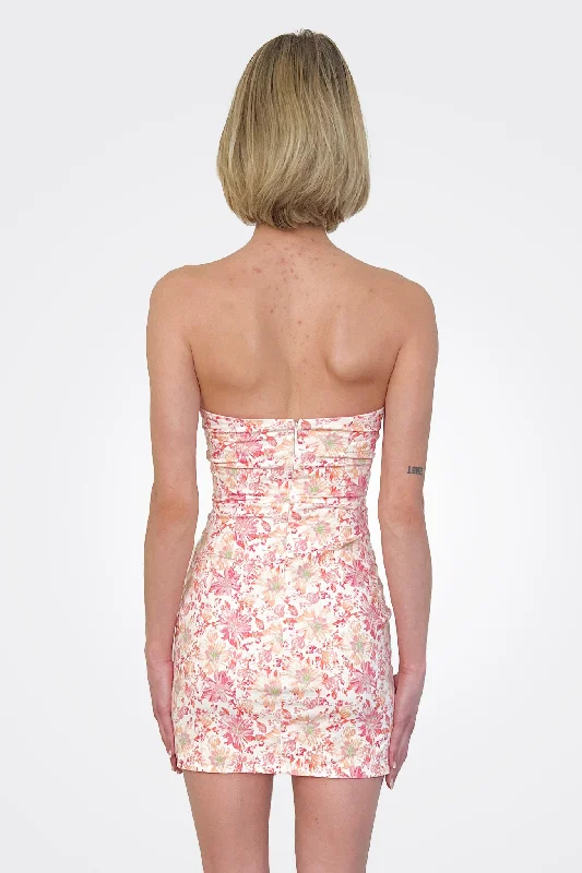 Cutout Strapless Mini Dress - Pink Floral