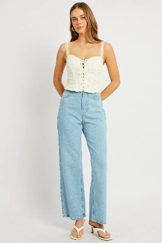 Denim Wide Leg Jean High Rise Crop