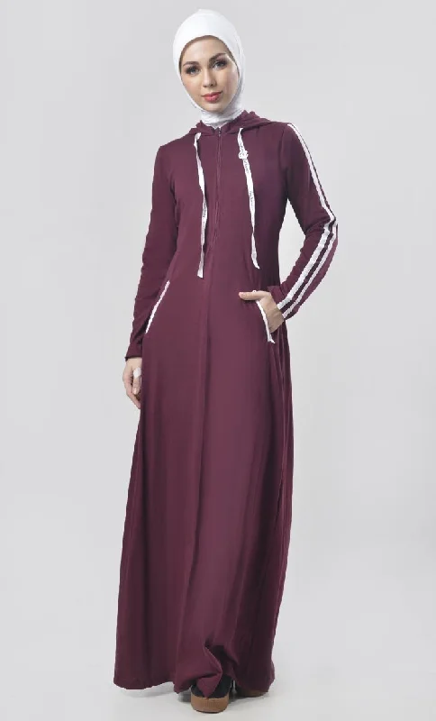 Everyday Maroon Jersey Sportswear Abaya Dress