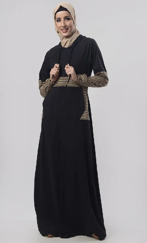 Everyday Jersey Sportswear Abaya Dress (Black and Dark Grey)