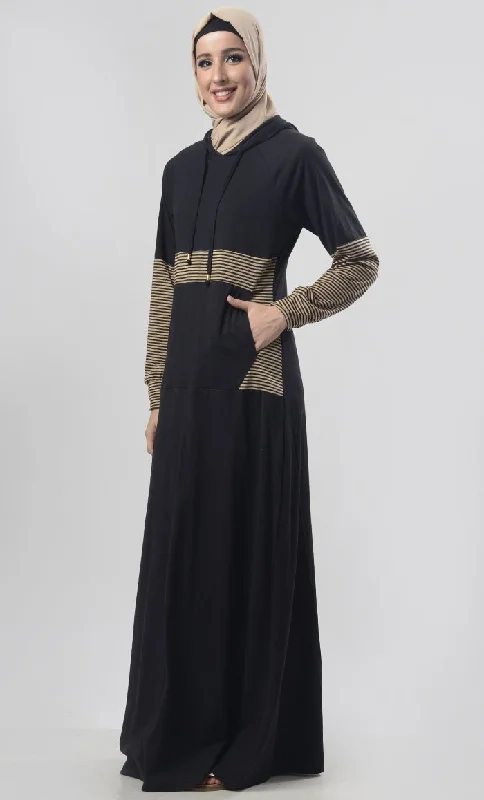 Everyday Jersey Sportswear Abaya Dress (Black and Dark Grey)