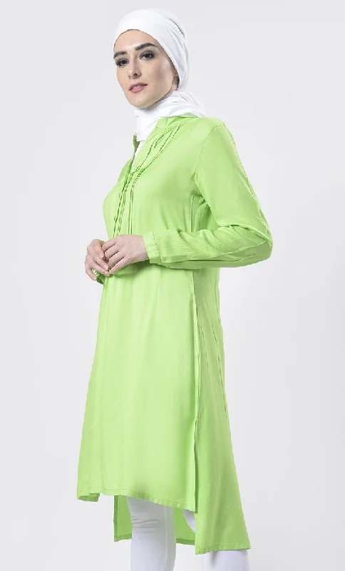 Everydaywear Green Pleats Detailing Long Tunic