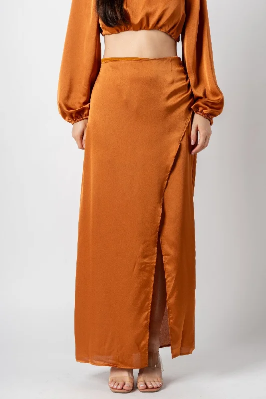 Faux wrap maxi skirt camel