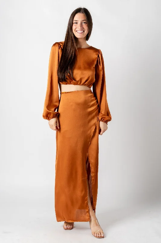 Faux wrap maxi skirt camel