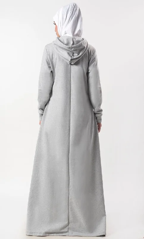 Women's Warm Fleece Hoody Abaya With Pockets